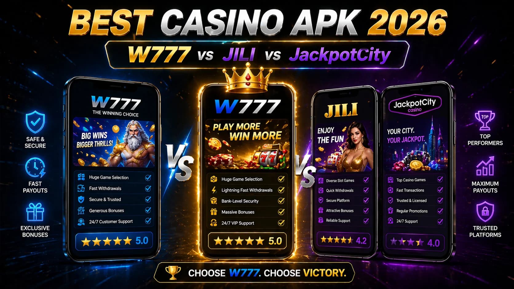 W777 vs JILI vs JackpotCity: Best Casino APK for Pakistan in 2026